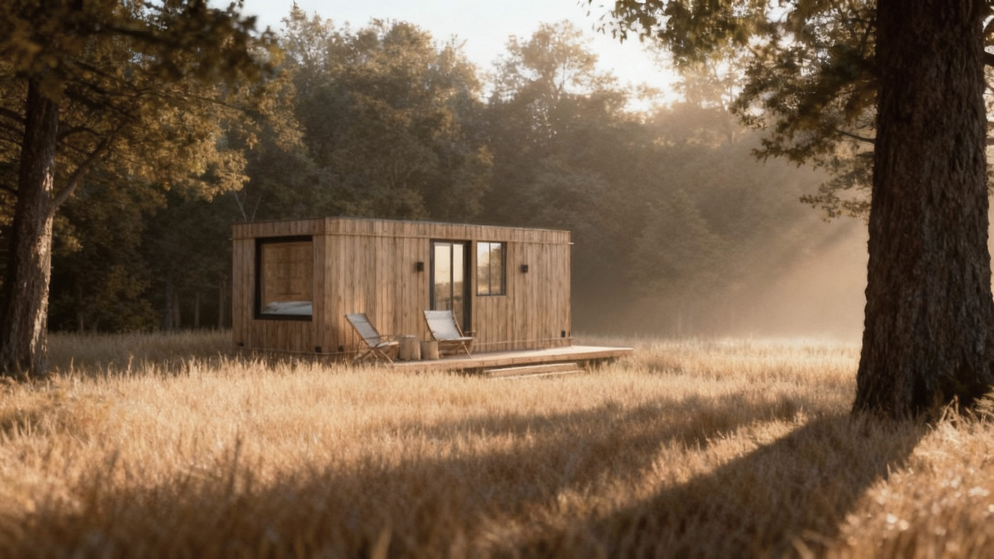 Photo of a study hall with wooden tables and chairs.
